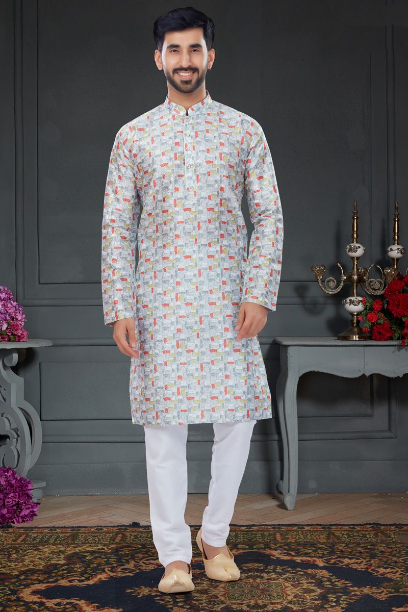 Multi Color Printed Mens Kurta Pyjama