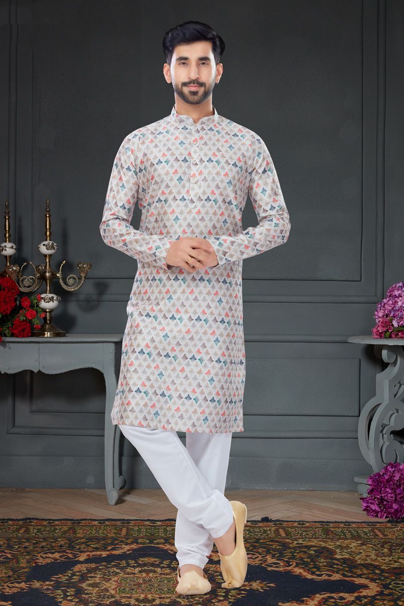 Multi Color Silk Kurta Pyjama In Digital Printed Work