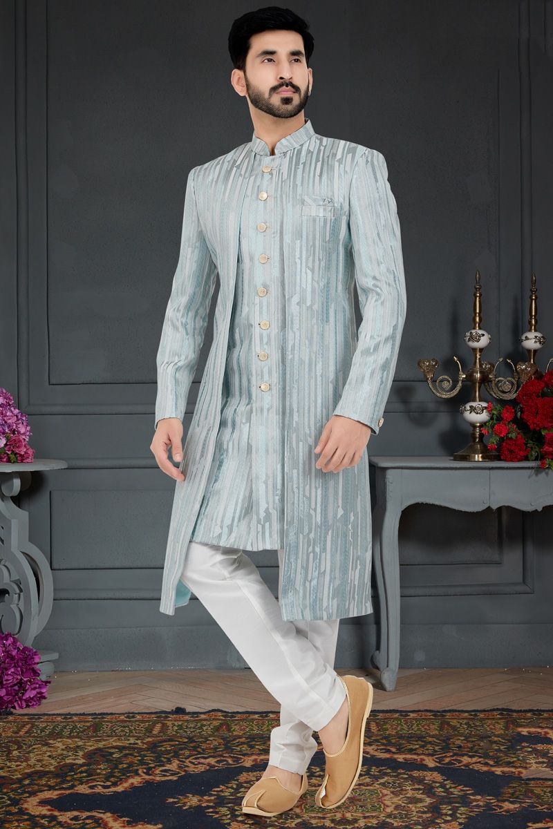 Graceful Grey Color Jacquard Fabric Italian Indo Western