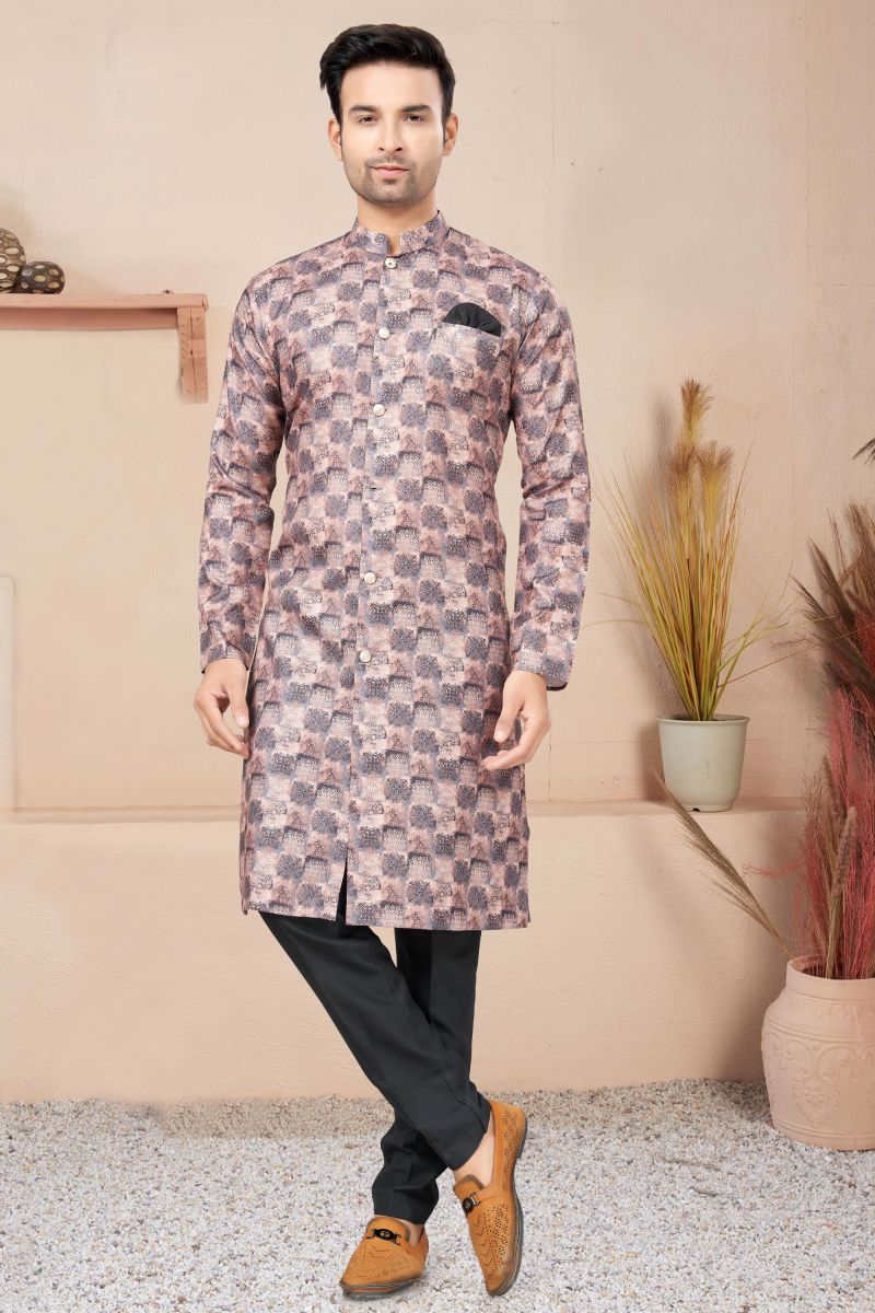 Beautiful Printed Multi Color Readymade Indo Western For Men In Cotton Fabric