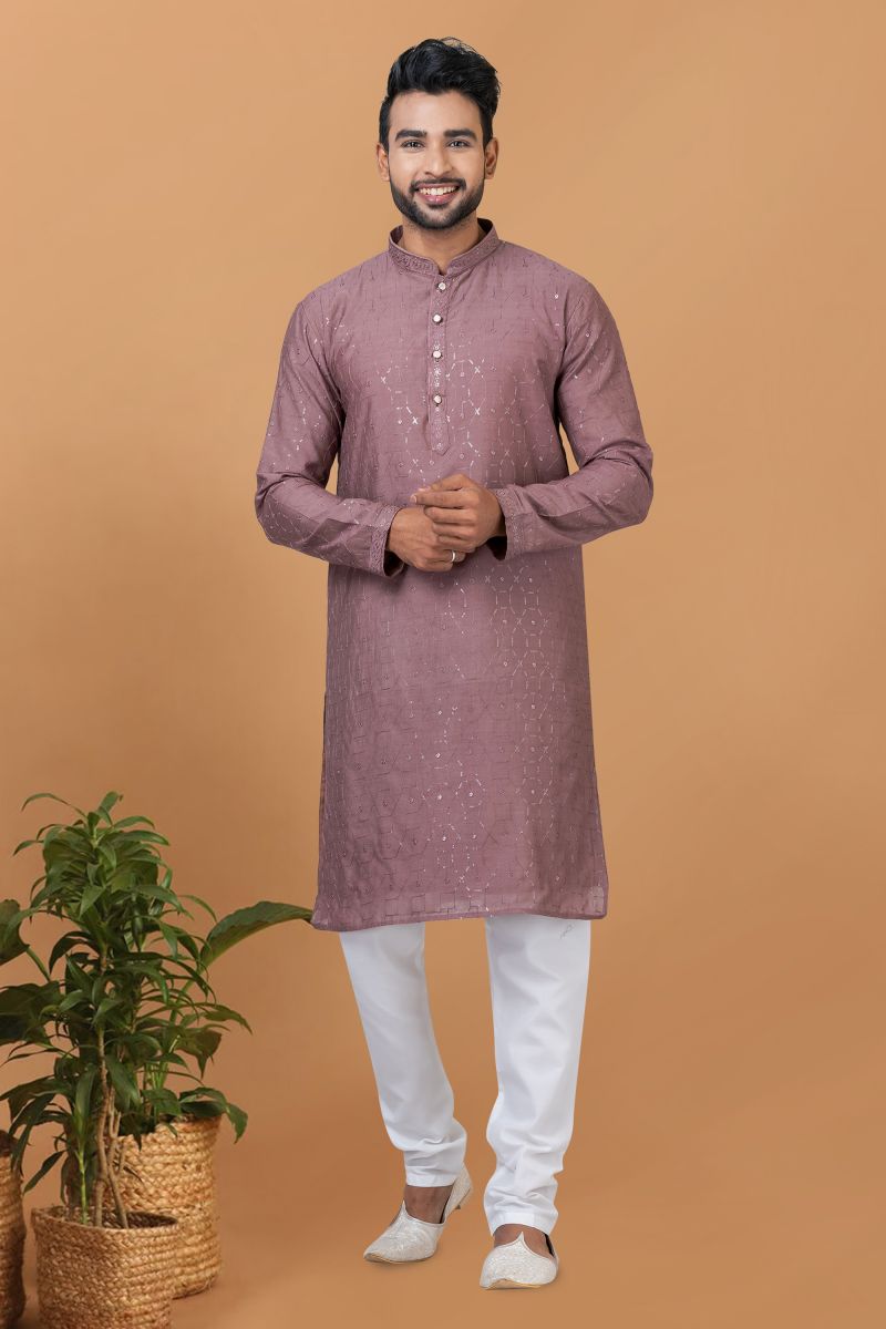 Stunning Sequins Embroidery Pink Color Function Wear Readymade Men Kurta Pyjama