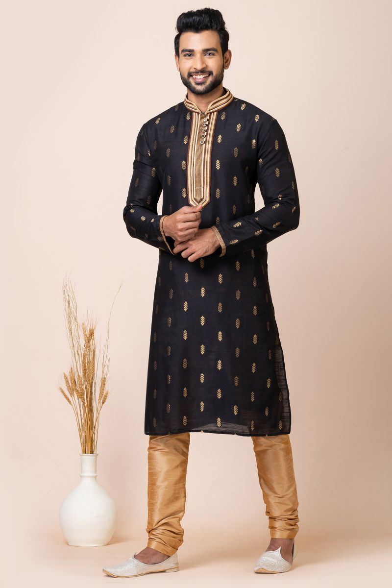 Charming Black Color Jacquard Fabric Readymade Kurta Pyjama