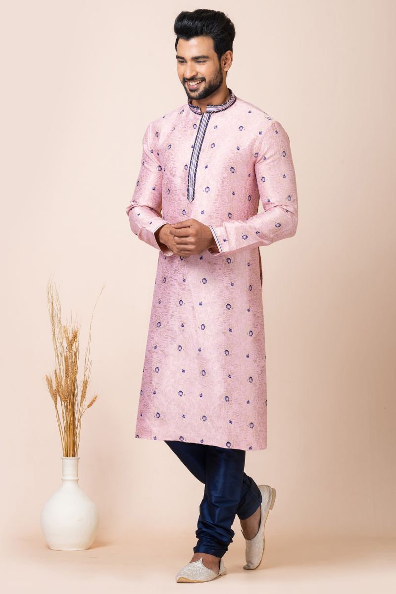 Pink Color Jacquard Fabric Trendy Readymade Kurta Pyjama