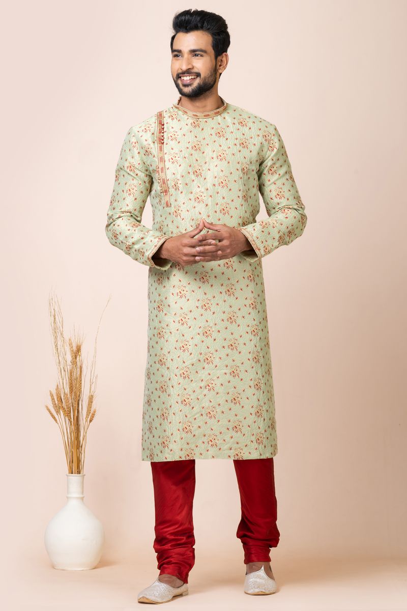 Tempting Jacquard Fabric Sea Green Color Readymade Kurta Pyjama