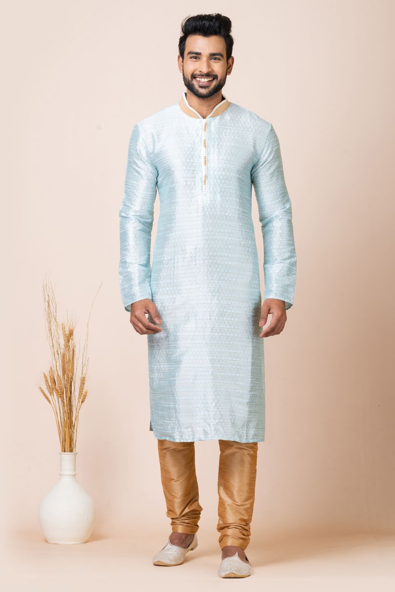 Winsome Jacquard Fabric Sky Blue Color Readymade Kurta Pyjama