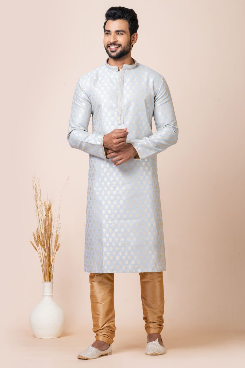 Creative Readymade Kurta Pyjama In Grey Color Jacquard Fabric