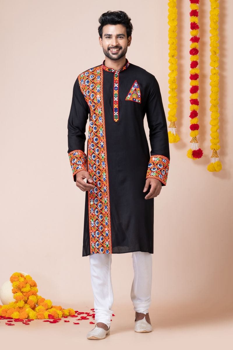 Black Color Heavy Rayon Readymade Kurta Pyjama For Men