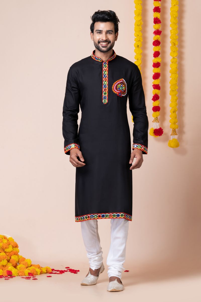 Black Color Gorgeous Heavy Rayon Readymade Kurta Pyjama For Men