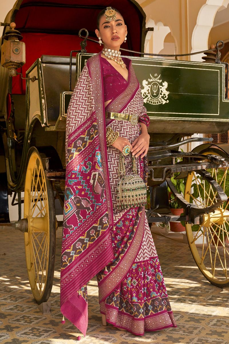 Art Silk Fabric Pink Color Function Wear Ingenious Printed Saree