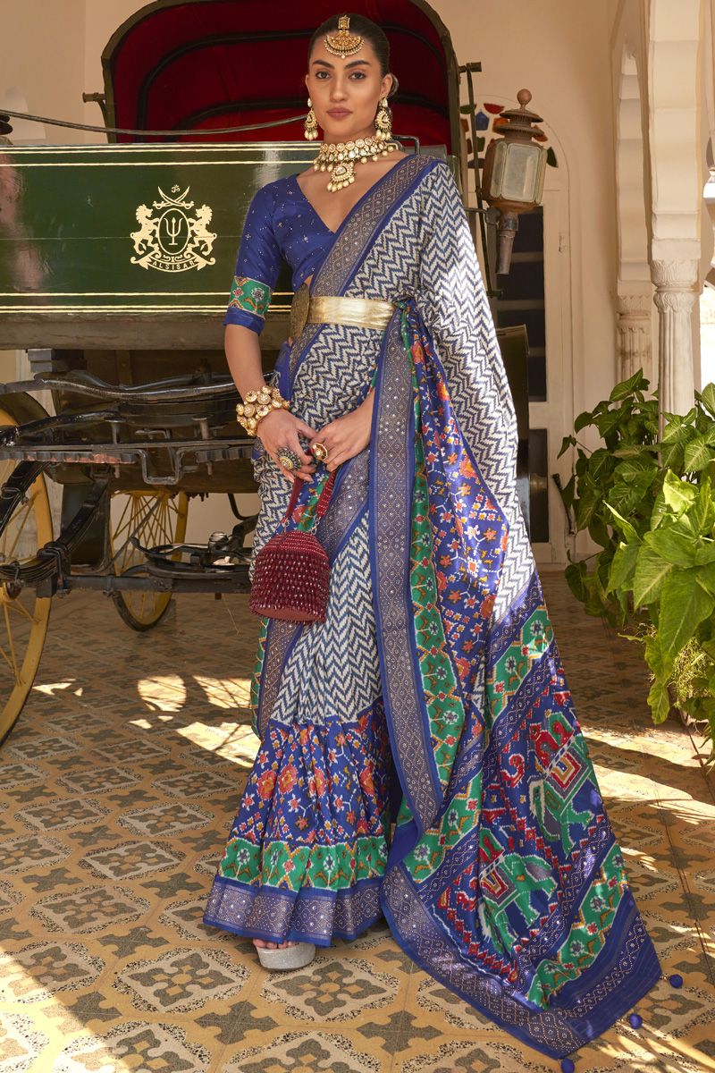 Art Silk Fabric Blue Color Function Wear Glorious Printed Saree