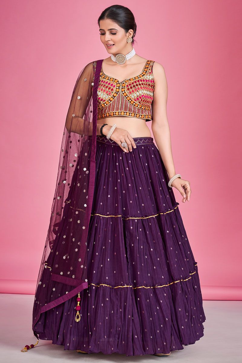 Georgette Purple Excellent Readymade Lehenga For Sangeet