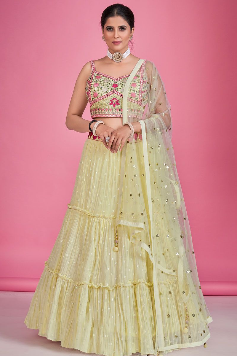 Yellow Pleasant Georgette Readymade Lehenga For Sangeet