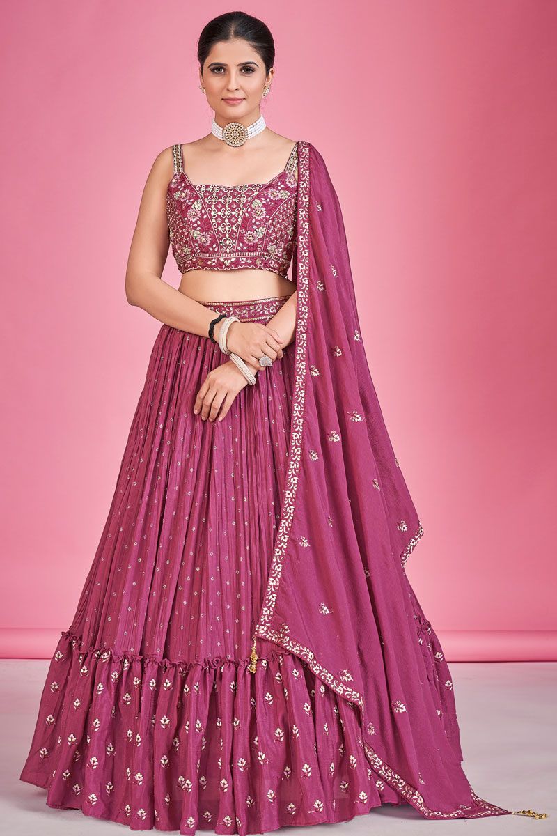 Georgette Wonderful Pink Readymade Lehenga For Sangeet