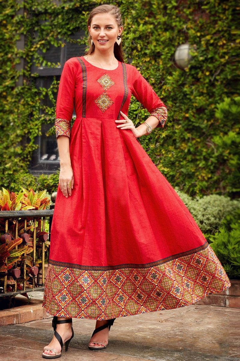 Red Color Cotton Readymade Kurti