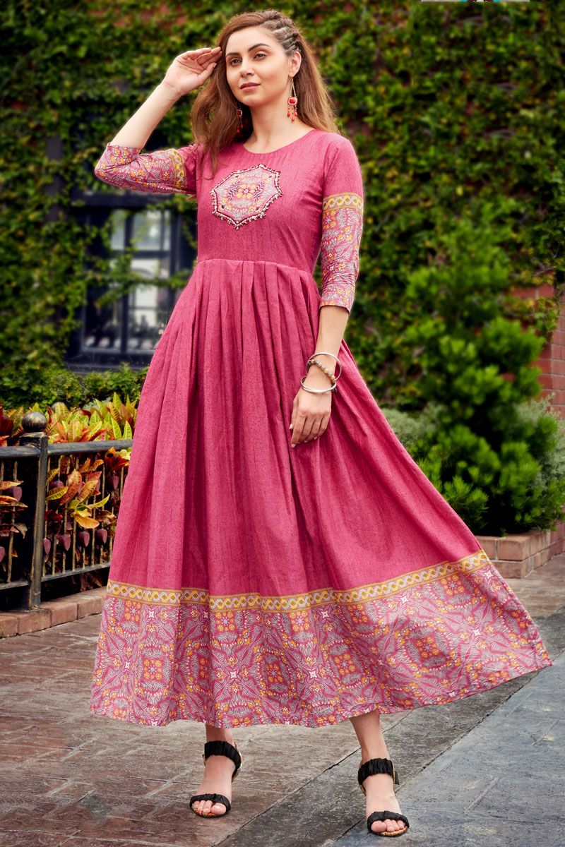 Pink Color Cotton Readymade Kurti