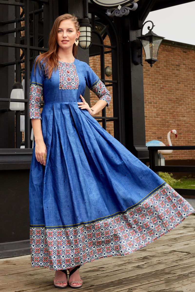 Blue Color Cotton Readymade Kurti