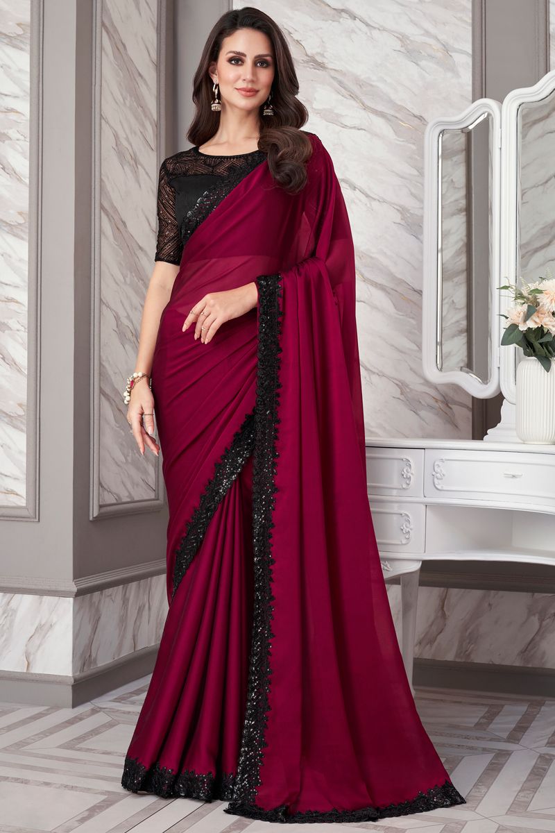 Georgette Fabric Magenta Color Saree With Brilliant Border Work