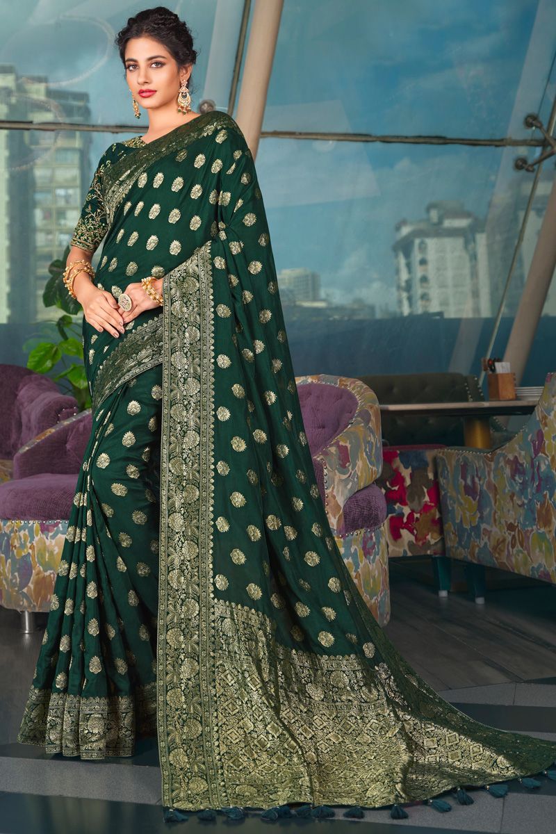 Soothing Art Silk Function Look Saree In Green Color