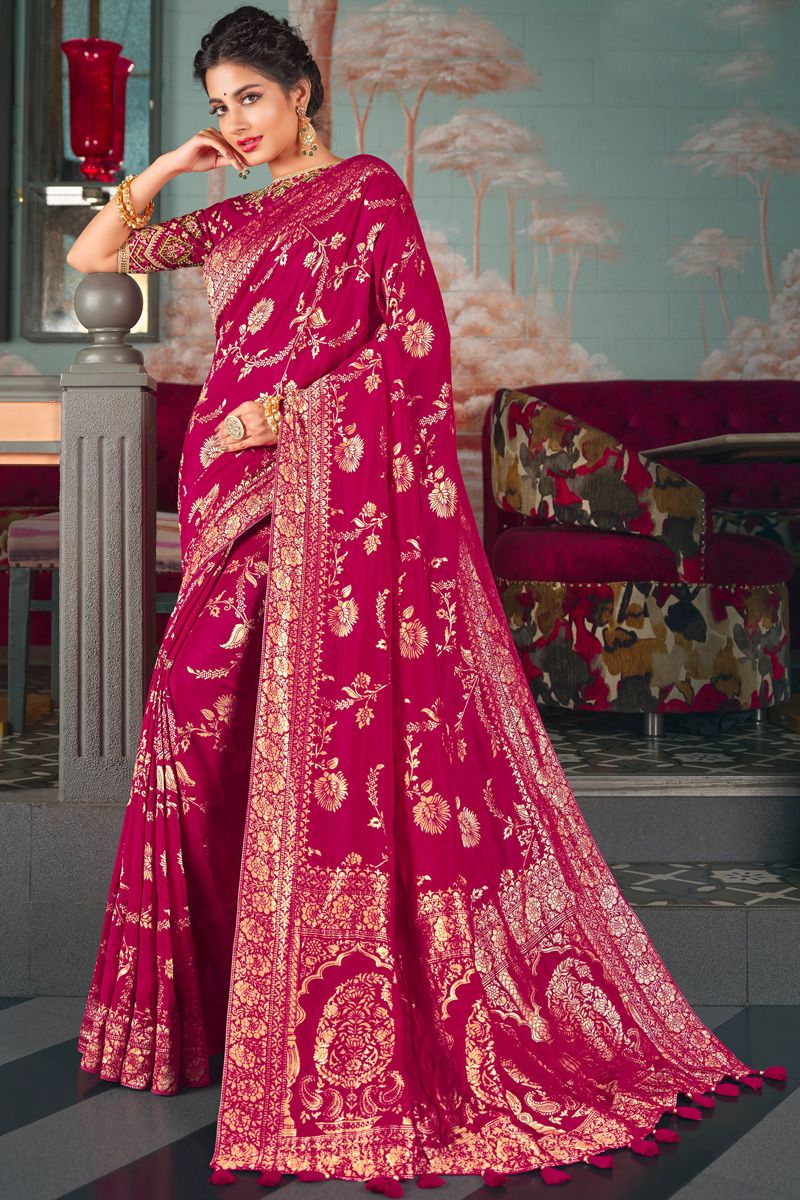 Blazing Pink Color Art Silk Function Look Saree