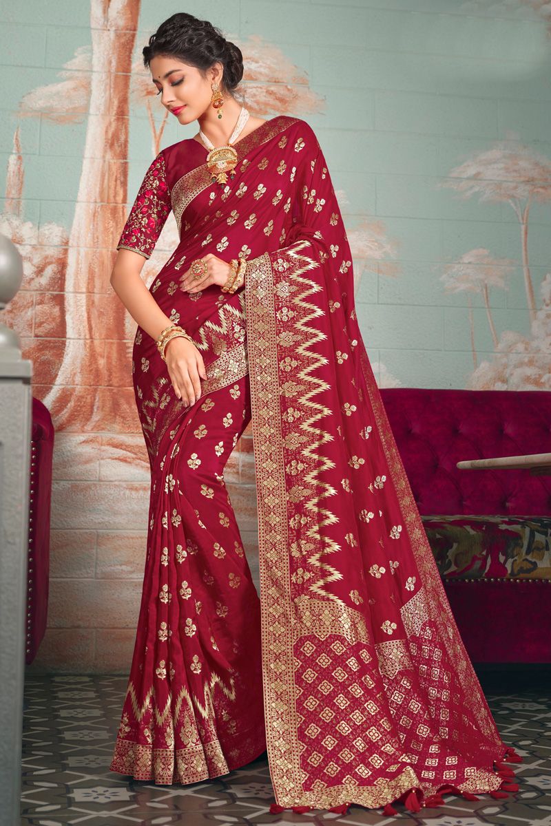 Imposing Art Silk Function Look Saree In Red Color