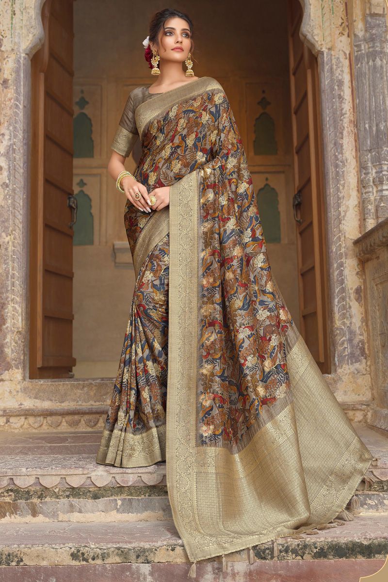 Beige Color Viscose Fabric Amazing Function Look Saree