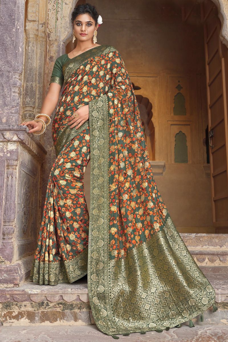 Viscose Fabric Function Look Wonderful Saree In Green Color