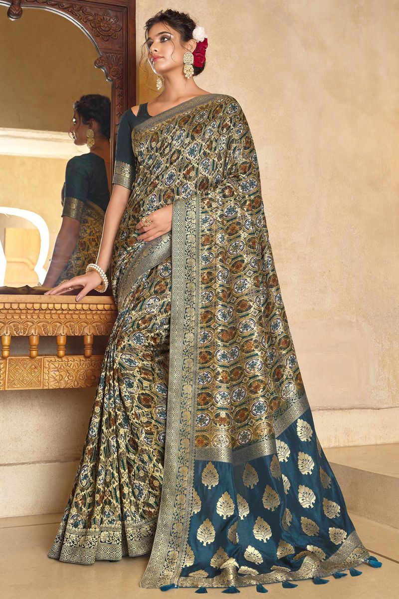Teal Color Viscose Fabric Function Look Awesome Saree
