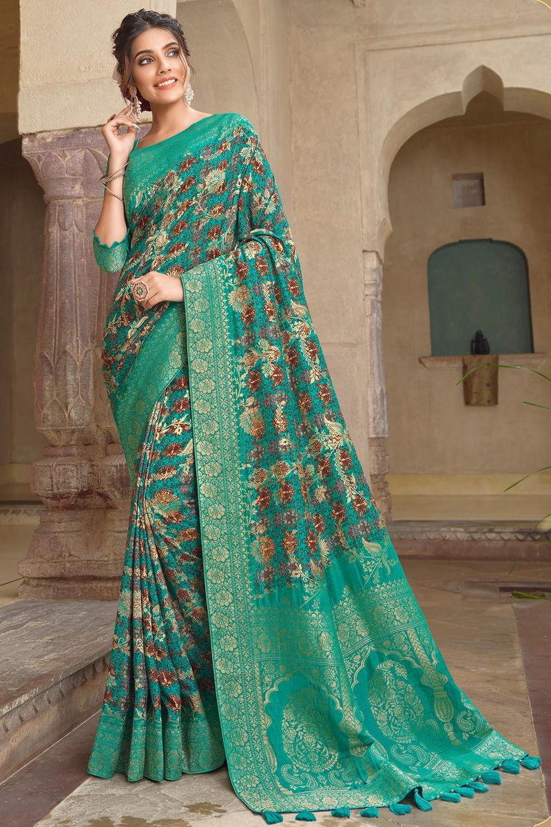 Viscose Fabric Stunning Function Look Saree In Sea Green Color