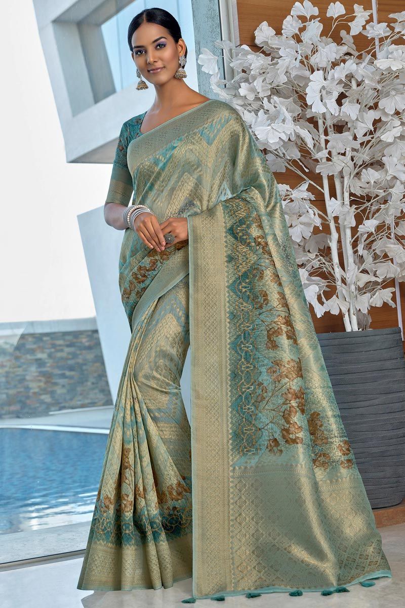 Multi Color Soothing Organza Weaving Work Saree