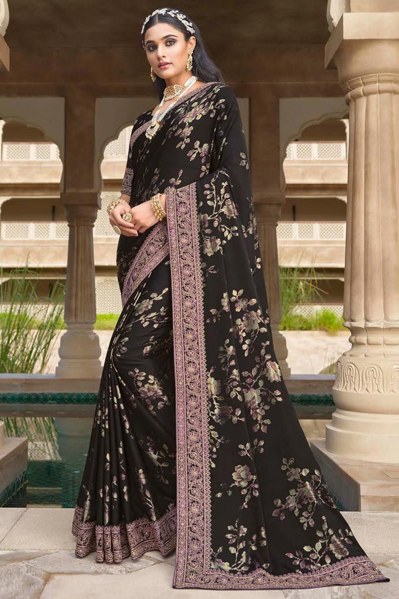 Silk Fabric Superior Black Color Festive Saree