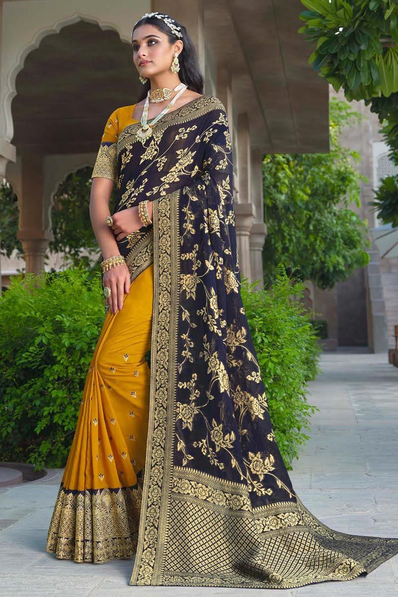 Yellow Color Silk Fabric Divine Festive Saree