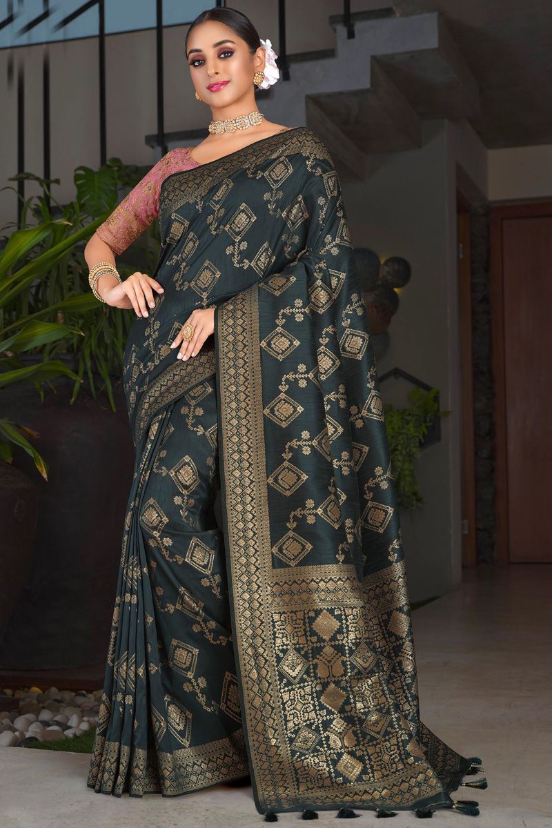 Black Color Art Silk Fabric Ingenious Weaving Work Saree