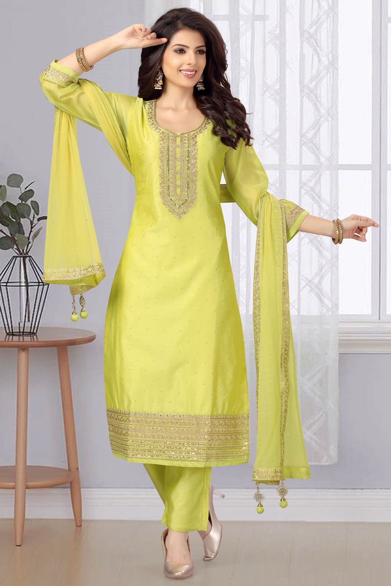 Yellow Bright Chanderi Festive Look Salwar Suit