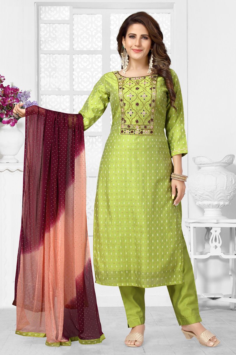 Sea Green Splendid Chanderi Festive Look Salwar Suit