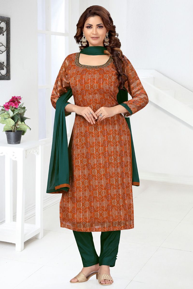 Rust Color Tempting Chinon Festive Look Readymade Salwar Suit