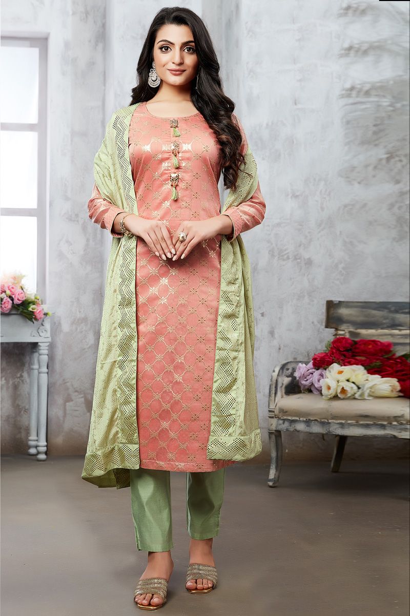 Peach Color Splendid Art Silk Function Wear Salwar Suit