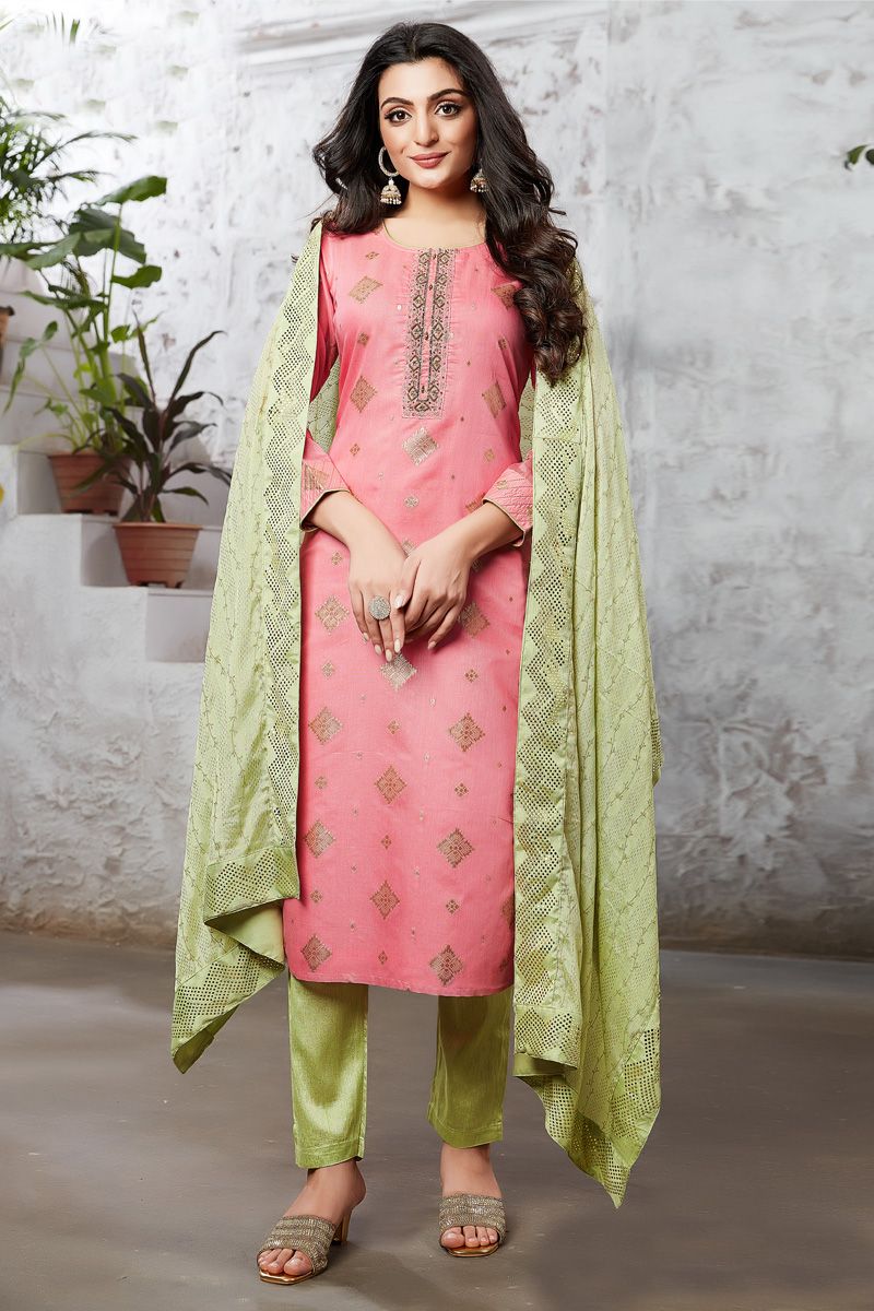 Pink Color Ingenious Art Silk Function Wear Salwar Suit