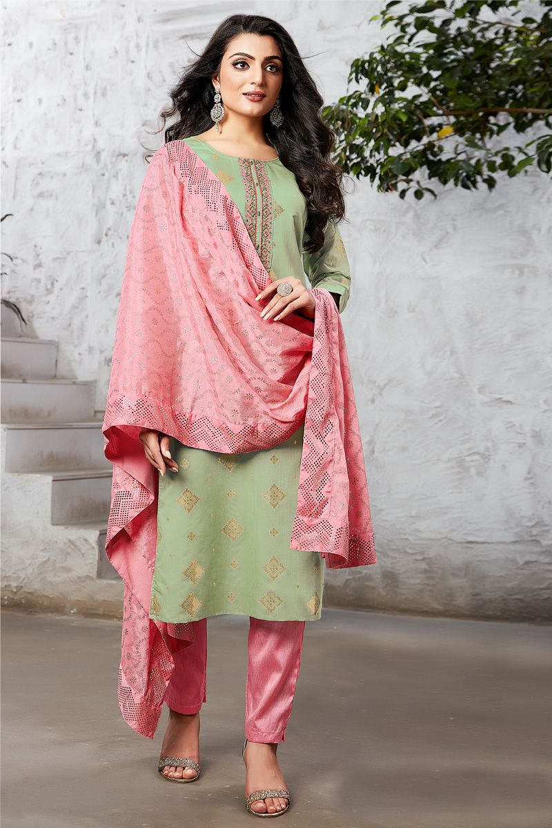 Sea Green Color Tempting Art Silk Function Wear Salwar Suit