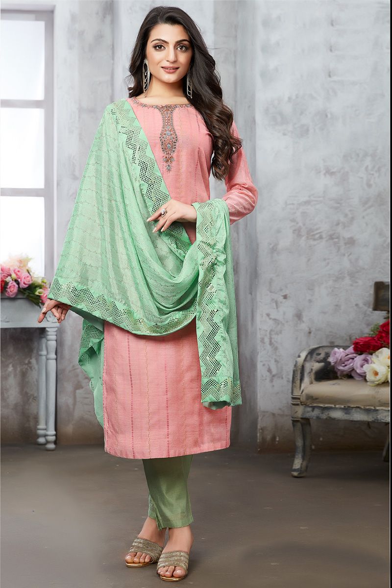 Peach Color Fascinating Art Silk Function Wear Salwar Suit