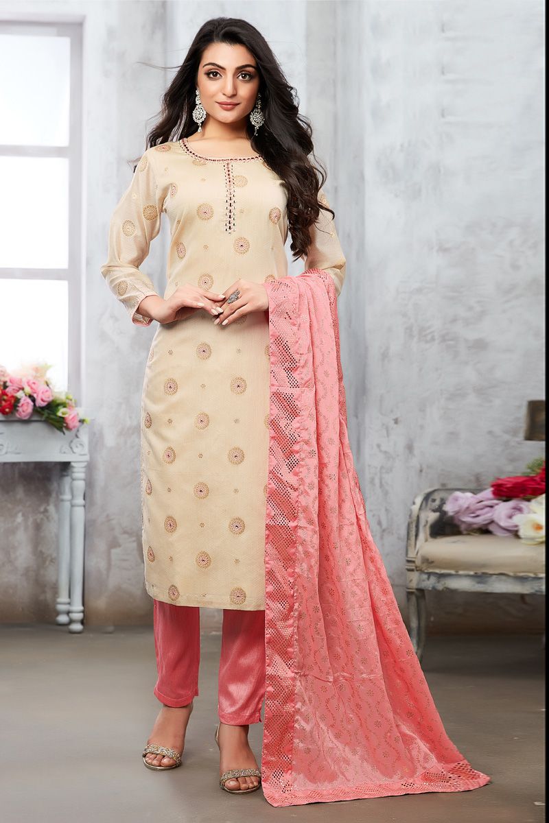 Dazzling Beige Color Art Silk Function Wear Salwar Suit