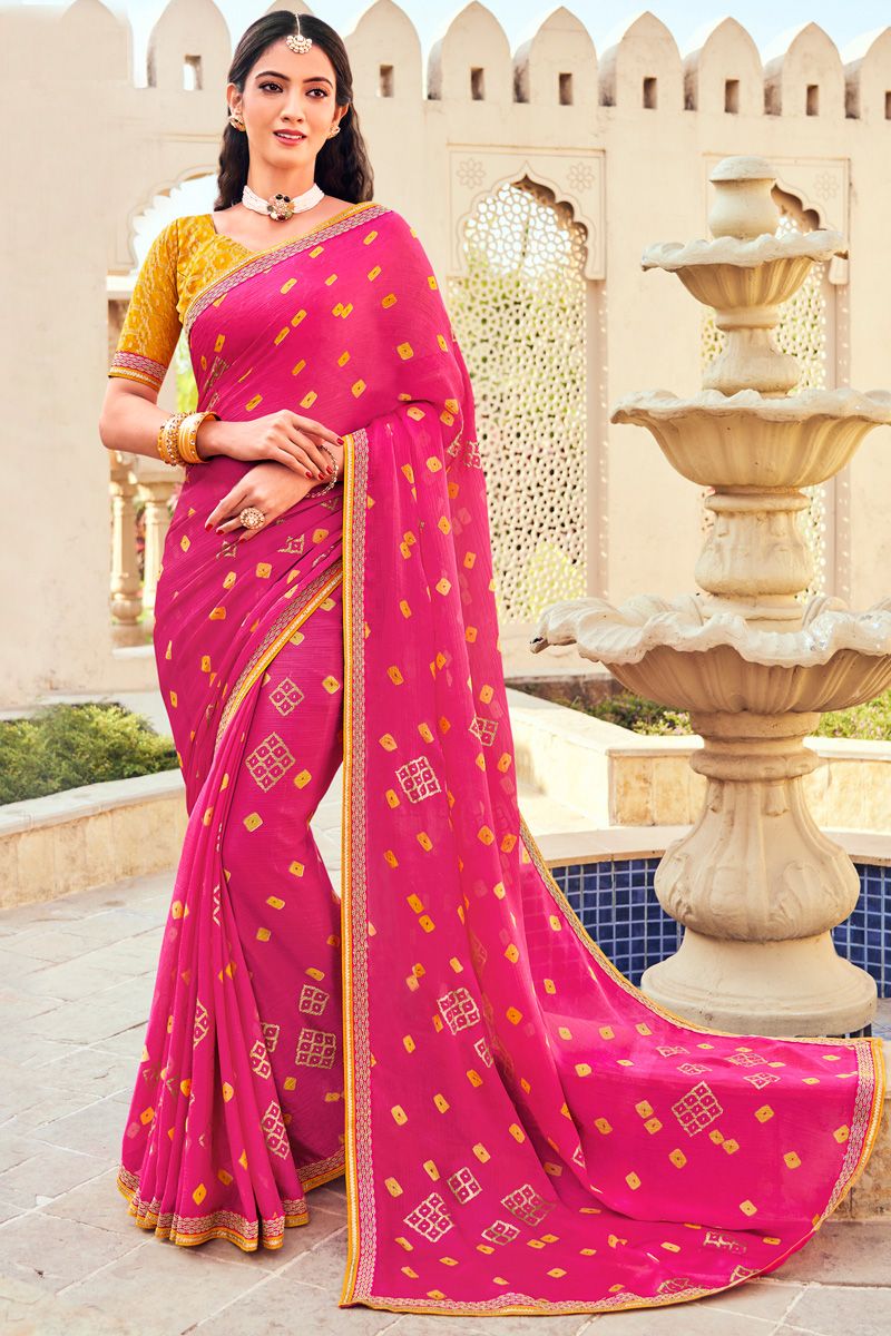 Pink Color Bandhani Style Intriguing Chiffon Saree