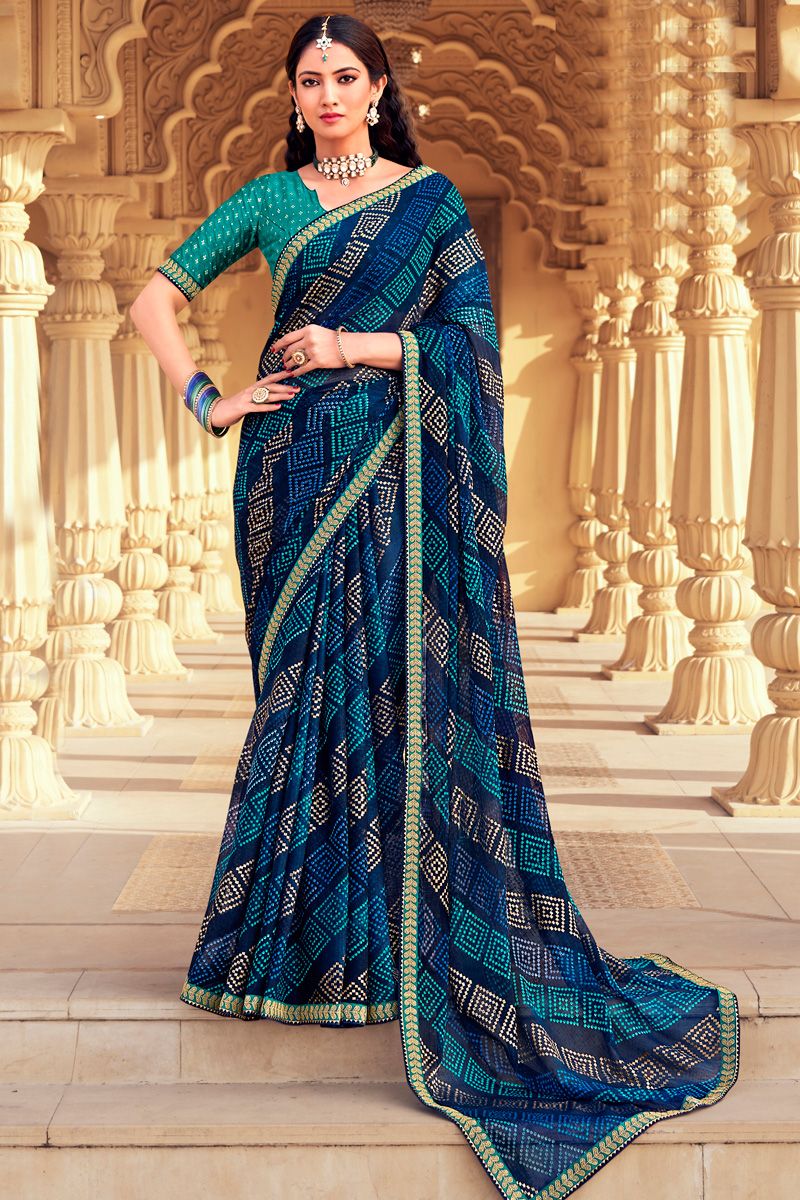 Bandhani Style Multi Color Chiffon Saree