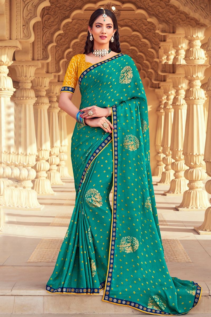 Sea Green Color Bandhani Style Winsome Chiffon Saree