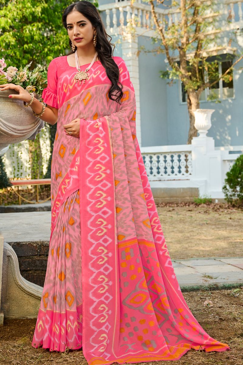 Georgette Fabric Pink Color Casual Incredible Saree