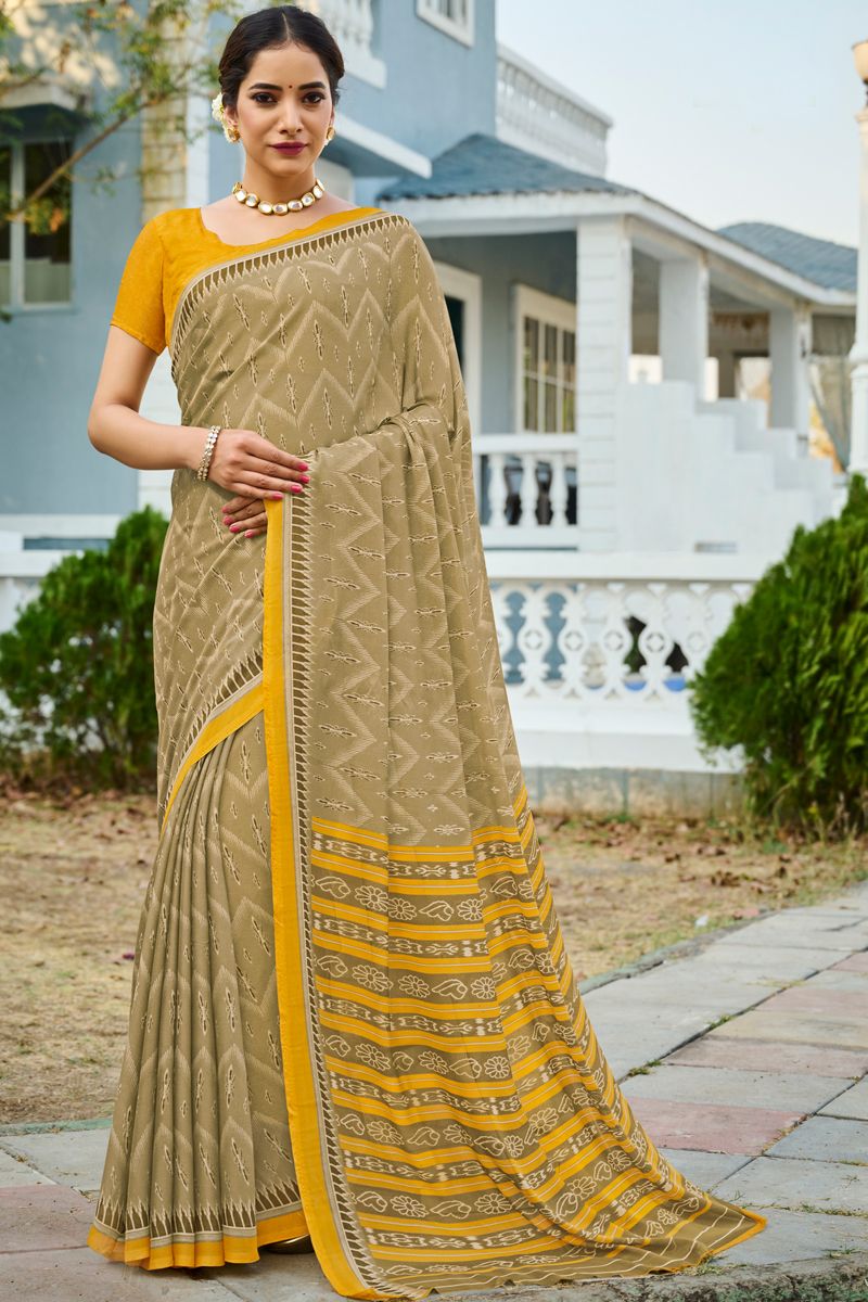 Casual Beige Color Ravishing Saree In Georgette Fabric