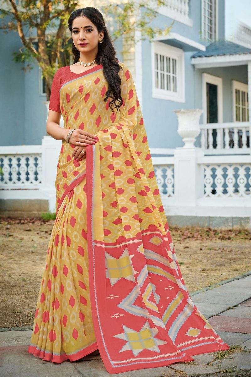 Yellow Color Georgette Fabric Casual Vintage Saree