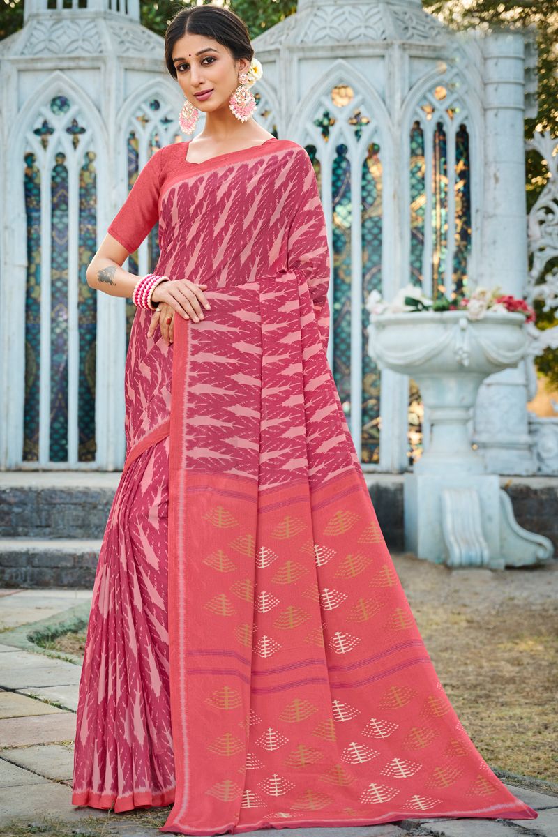 Georgette Fabric Pink Color Casual Appealing Saree