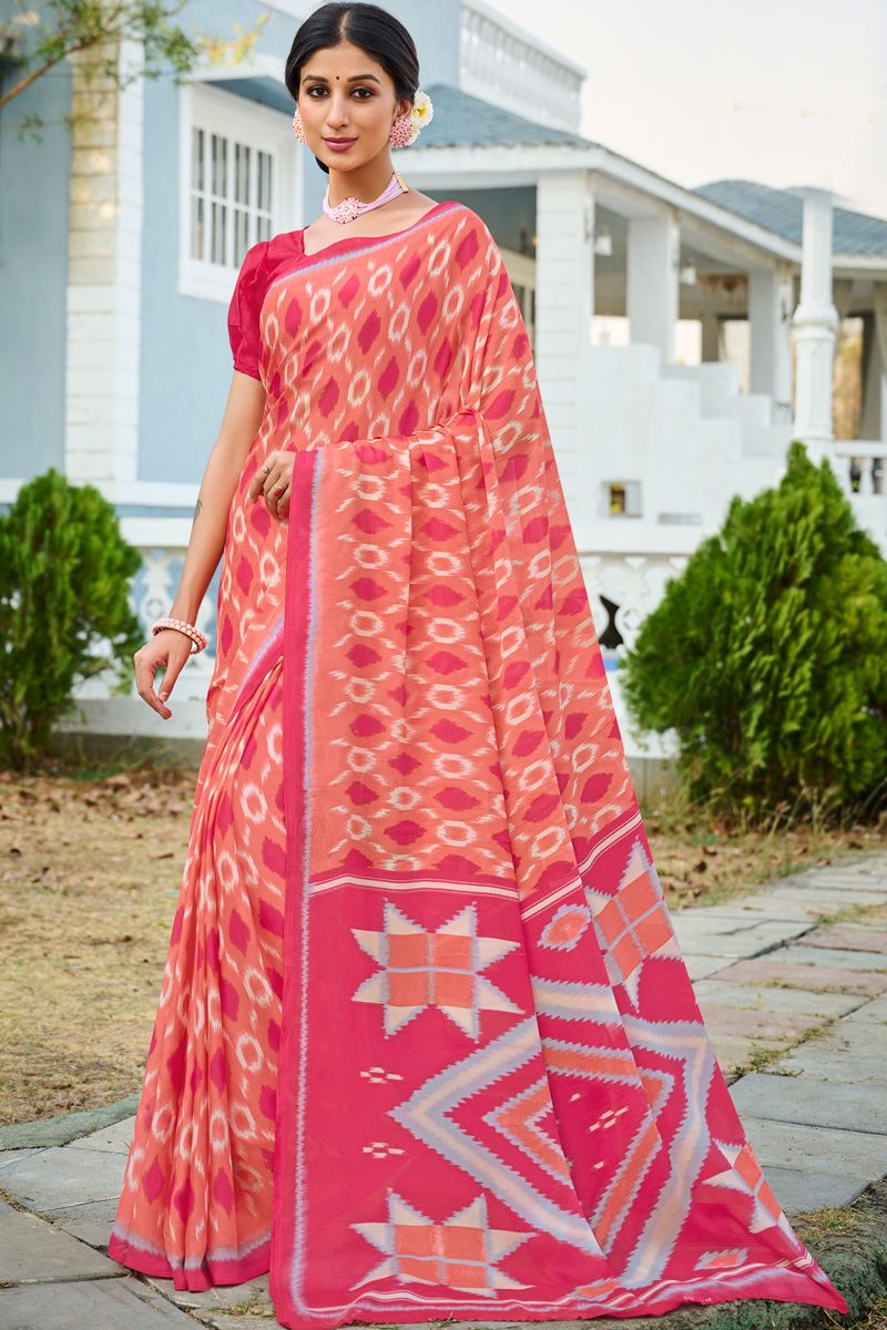 Incredible Georgette Fabric Peach Color Casual Saree