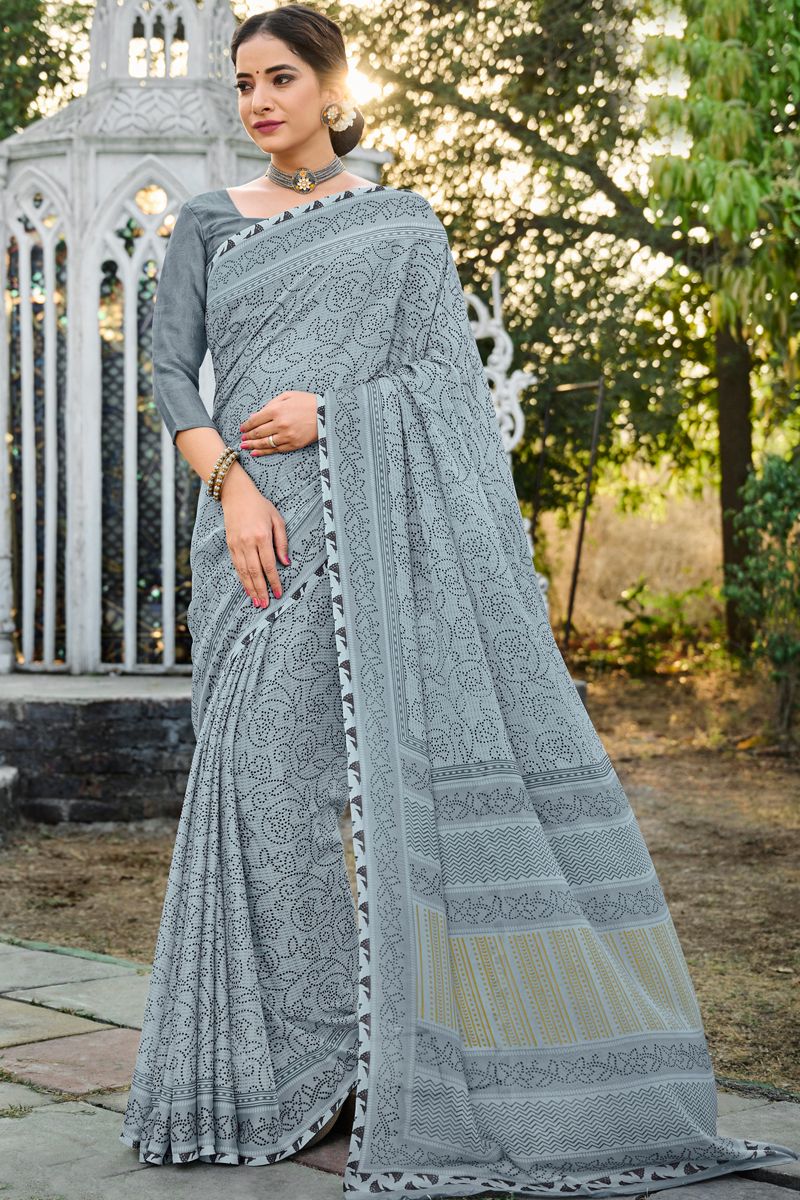 Inventive Grey Color Casual Saree In Georgette Fabric