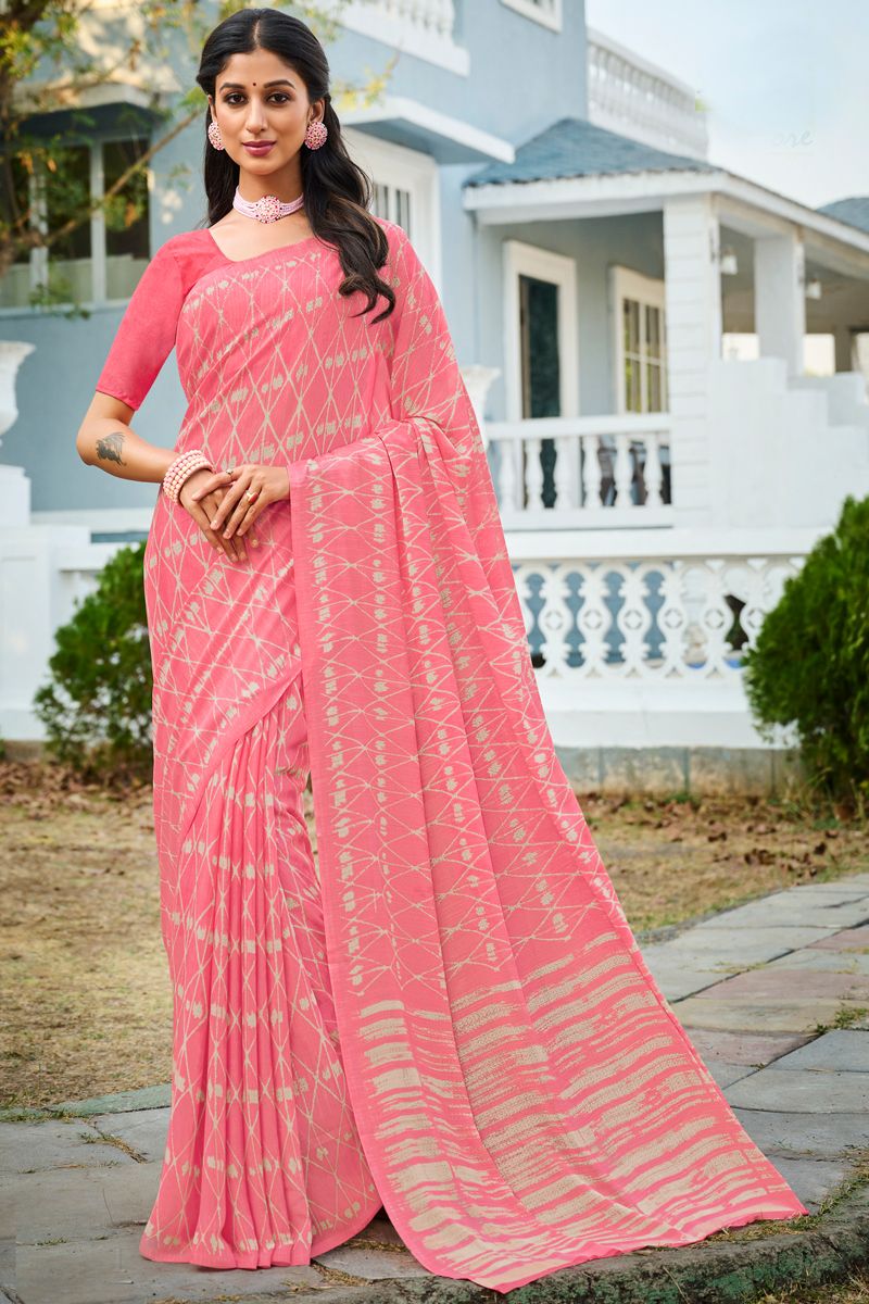 Alluring Pink Color Georgette Fabric Casual Saree